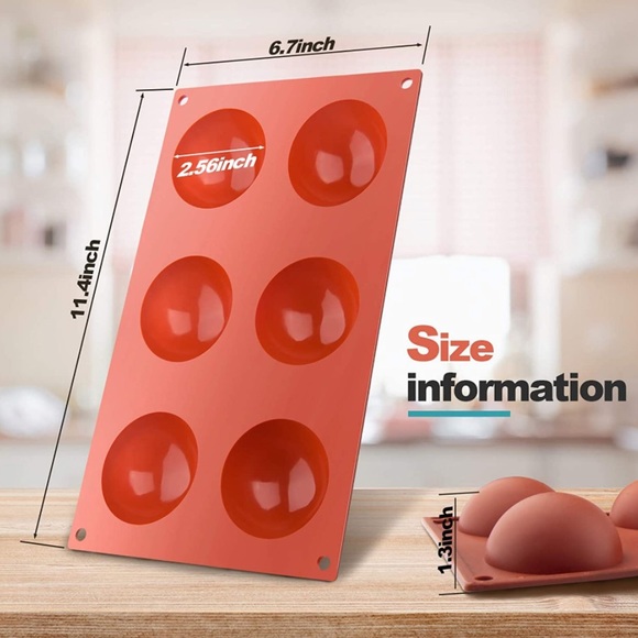 2PCS Large 6 Holes Semi Sphere Silicone Mold for Making Hot Chocolate Bomb - Picture 6 of 8